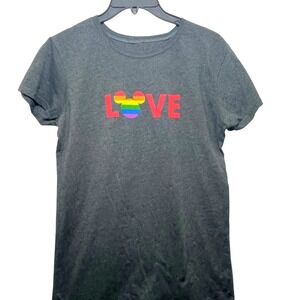 Disney Love Pride Rainbow Mickey Mouse Graphic T Shirt Women's Size Large Gray